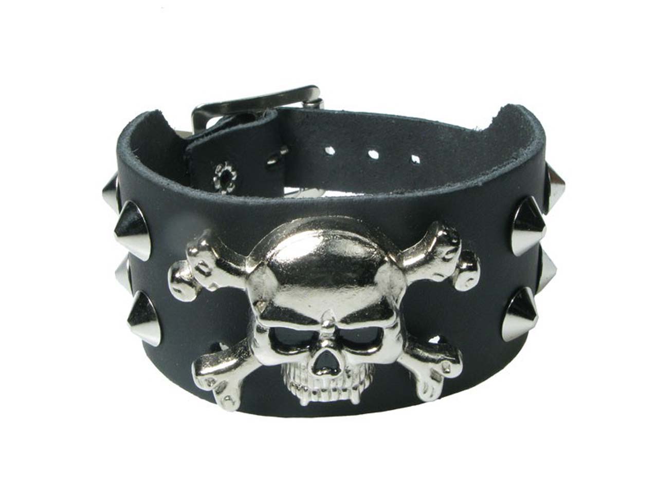 2 Row Conical Skull Crossbones Studded Leather Wristband Gauntlet Bullet 69