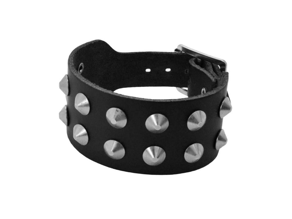 2 Row Conical Studded Leather Wristband Gauntlet Bullet 69