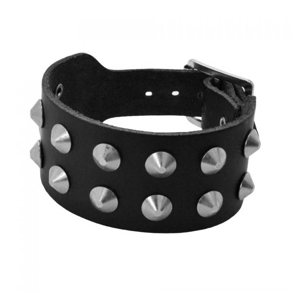 2 Row Conical Studded Leather Wristband Gauntlet Bullet 69