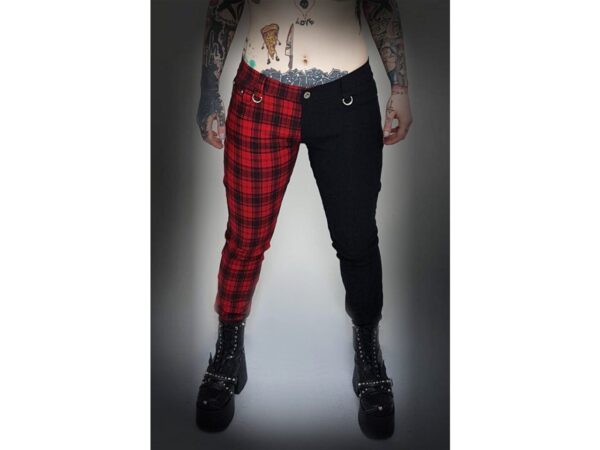 Half Black Half Red Tartan Trousers