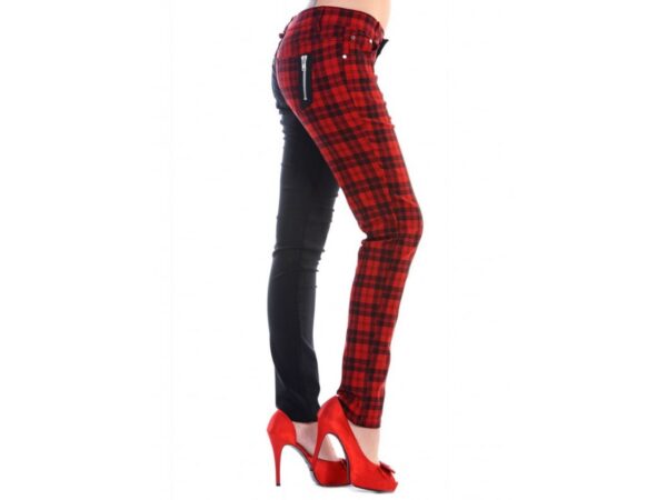 Half Black Half Red Tartan Trousers