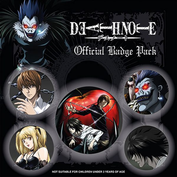 Death Note Pin Badge Pack Anime Manga Gothic Dark Shinigami Ryuk Light Official Merchandise Collectable Soul Reaper Death God Kira Eru Ryuzaki