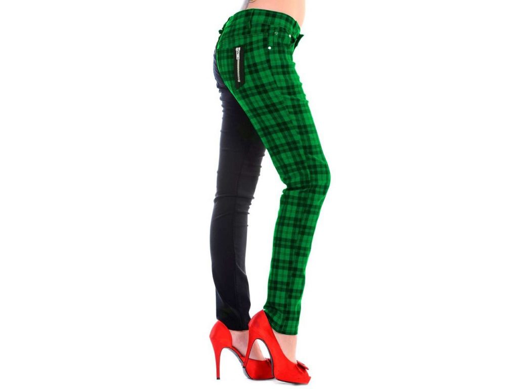 Half Black Half Green Trousers Checked Tartan Banned Apparel Alternative Fashion