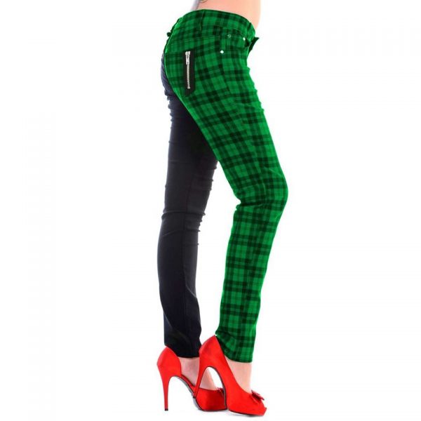 Half Black Half Green Trousers Checked Tartan Banned Apparel Alternative Fashion