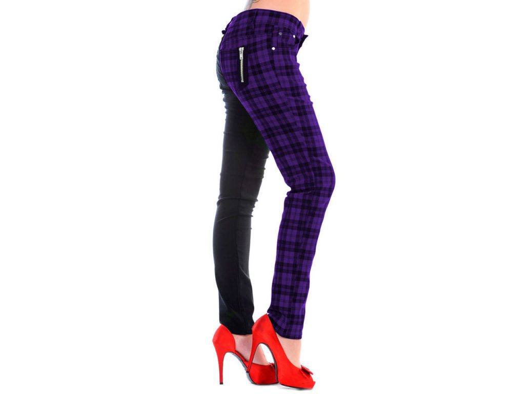 Half Black Half Purple Trousers Checked Tartan Banned Apparel Alternative Fashion