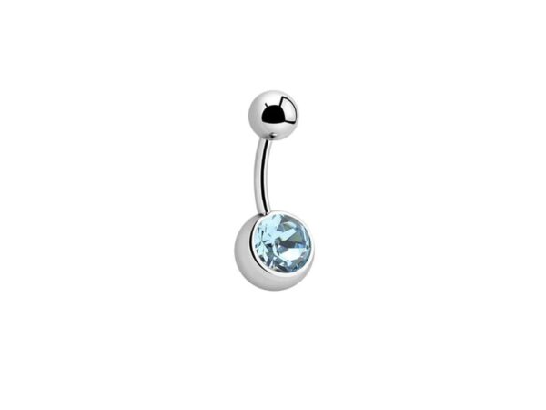 Light Blue Single Gem Titanium Navel Bar Belly Sparkle Jewel Body Jewellery Piercing