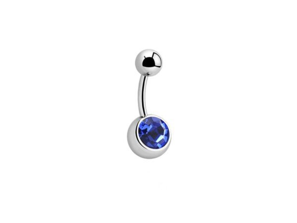 Dark Blue Single Gem Titanium Navel Bar Belly Sparkle Jewel Body Jewellery Piercing