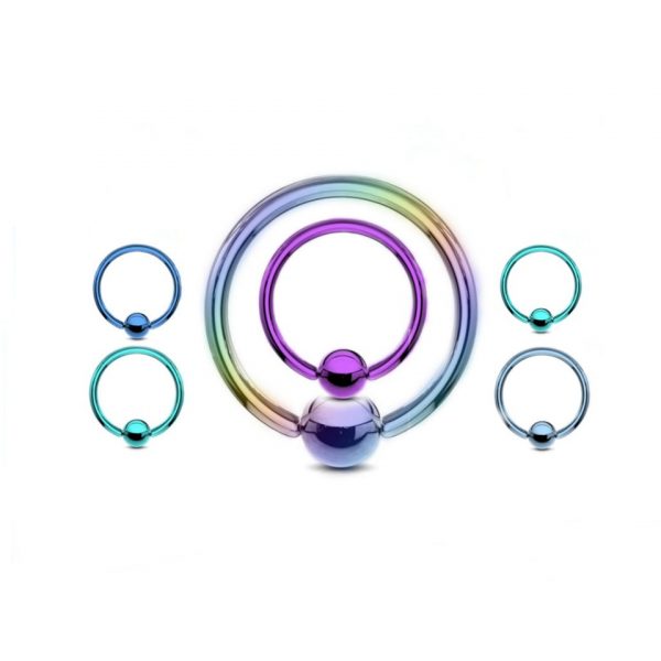 Annodised Coloured Multi Rainbow Titanium BCR Ball Capture Ring